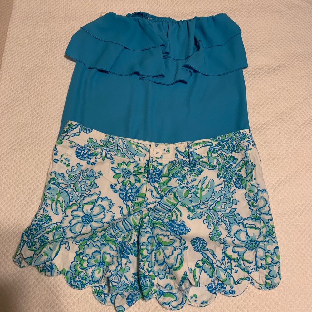 Lilly Pulitzer scallop shorts and strapless top
